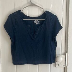 Pilcro Navy Distressed Cropped Tee
